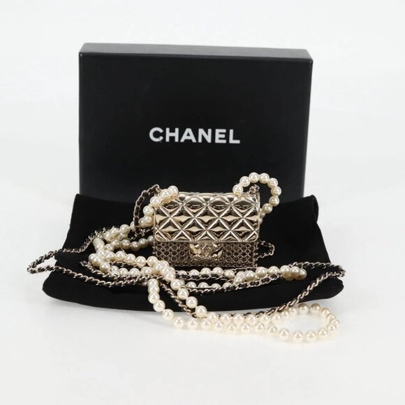 CHANEL Matelasse 2021S Pearl Necklace Metal Gold tone CC Auth 131853SM - Picture 15 of 16